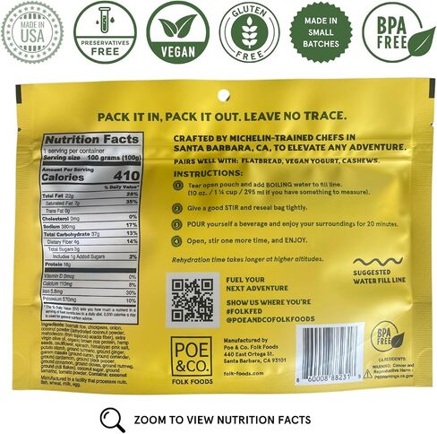 POE & CO FOLK FOODS Handcrafted Gourmet Vegan Meals for Every Adventure | Freeze Dried Camping & Backpacking Food | Chef-Created | Superfoods | Clean Ingredients | Ready to Eat Meal | Single Serving (Quinoa Sweet Potato Skillet) in Saudi Arabia