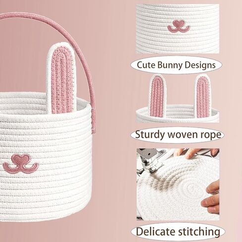 سلة عيد الفصح اللطيفة ، سلة أرنب عيد الفصح الكبيرة ، حبل القطن المنسوجة سلة عيد الفصح البيض للبنات ، الأولاد ، طفل صغير ، أطفال ، رضيع ، مع أكياس هدايا وشرائط ، أزرق in Kuwait