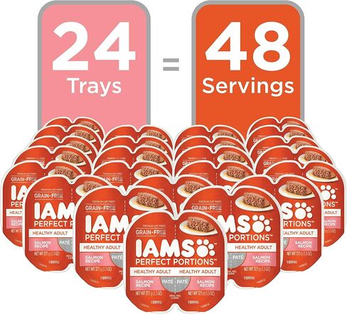 Iams Perfect Portions Wet Cat Food Healthy Adult Paté, Salmon and Tuna Recipes, (24) 2.6 oz Variety Twin-Pack Trays in Kuwait