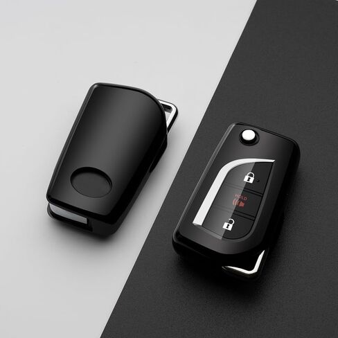 Compatible with Toyota Key Fob Cover Black Flip car Key Chain Case Holder Protector Fortuner Corolla CHR Camry rav4 Accessories in Saudi Arabia