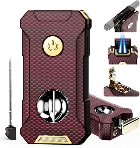 5-in-1 Torch Lighter with Cutter, Punch, Holder, and Draw Enhancer Tool, Adjustable Dual Jet Flames, Trendy Gift for Men, Refillable Butane Lighter, Rechargeable Lighters for Candle, Travel Outdoors in Saudi Arabia