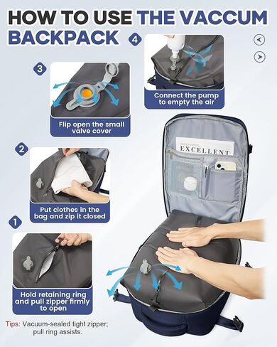 سفر حقيبة الظهر الفراغية مع مضخة للنساء الرجال الكبير حملهم على حقائب الظهر على الظهر ، حقيبة سفر شخصية معتمدة in Kuwait