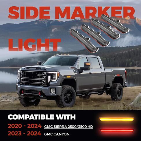 HECASA 4Pcs LED Side Marker Lights Compatible with 2020-2024 GMC Sierra 2500/3500 HD 2023-2024 GMC Canyon Replacement for 84185031 84806032 LED Front Rear Side Marker Lamps Amber - Smoke Lens in Saudi Arabia