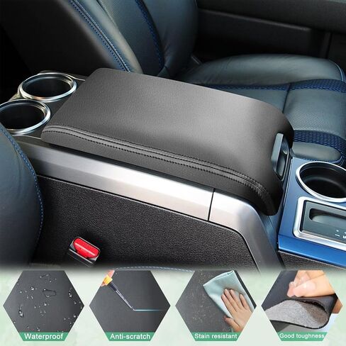 Center Center Console Lid Armrest Cover Presentive متوافق مع Ford F150 2009-2014 جلدي ARM ARM REST BREAT BLACK (جزء جلدي فقط) in Kuwait