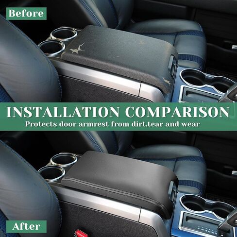 Center Center Console Lid Armrest Cover Presentive متوافق مع Ford F150 2009-2014 جلدي ARM ARM REST BREAT BLACK (جزء جلدي فقط) in Kuwait