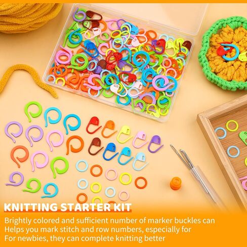 34 Pcs Adjustable Crochet Ring Set, 8 Pcs Knitting Ring, Tension Rings for Crocheting, Crochet Ring for Finger, Stitch Markers Plastic Needles for Crocheting, Crochet Accessories with Storage Box in Kuwait