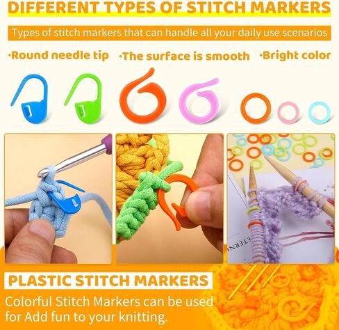 34 Pcs Adjustable Crochet Ring Set, 8 Pcs Knitting Ring, Tension Rings for Crocheting, Crochet Ring for Finger, Stitch Markers Plastic Needles for Crocheting, Crochet Accessories with Storage Box in Kuwait