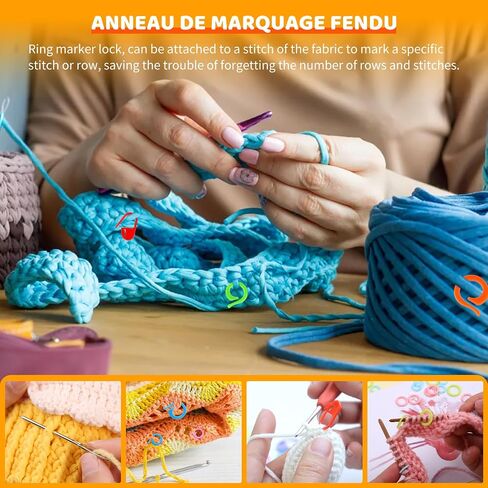 34 Pcs Adjustable Crochet Ring Set, 8 Pcs Knitting Ring, Tension Rings for Crocheting, Crochet Ring for Finger, Stitch Markers Plastic Needles for Crocheting, Crochet Accessories with Storage Box in Kuwait