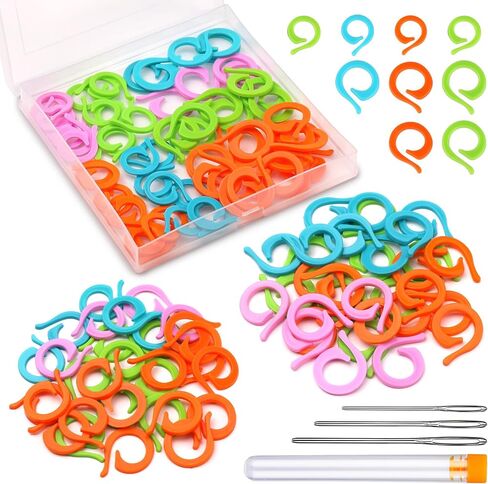 34 Pcs Adjustable Crochet Ring Set, 8 Pcs Knitting Ring, Tension Rings for Crocheting, Crochet Ring for Finger, Stitch Markers Plastic Needles for Crocheting, Crochet Accessories with Storage Box in Kuwait