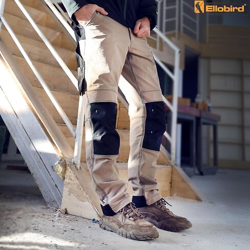 Ellobird Men's Work Utility Pants, Relaxed Fit 4 Way Stretch, Construction Carpenter Cargo Tactical, Durable Cordura in Kuwait