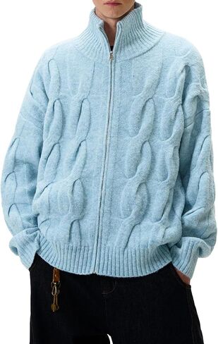 Cable Knit Zip Up Cardigan Turtleneck Sweaters Unisex Open Front Zipper Oversized Sweater in Saudi Arabia