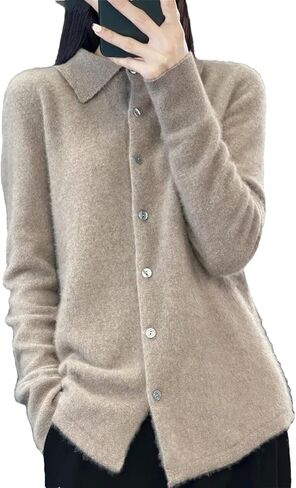 Women Winter Wool Blend Sweater Sweater Polo Coldigan Cardigan غير الرسمي ذي السترة الناعمة السفلية القاع الأعلى in Kuwait