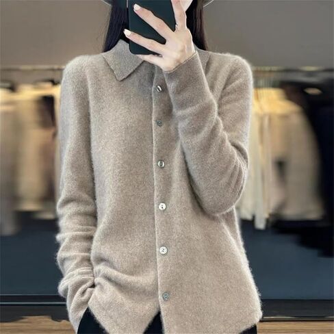 Women Winter Wool Blend Sweater Sweater Polo Coldigan Cardigan غير الرسمي ذي السترة الناعمة السفلية القاع الأعلى in Kuwait