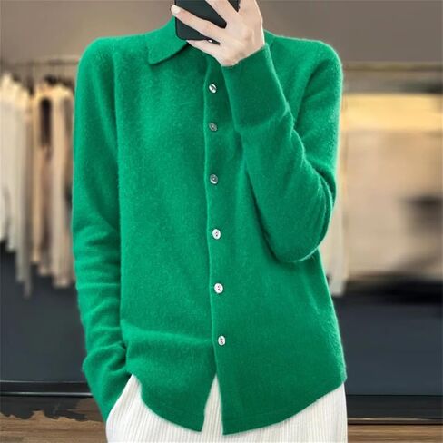 Women Winter Wool Blend Sweater Sweater Polo Coldigan Cardigan غير الرسمي ذي السترة الناعمة السفلية القاع الأعلى in Kuwait