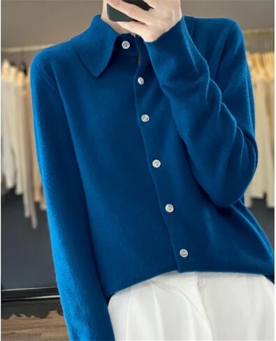 Women Winter Wool Blend Sweater Sweater Polo Coldigan Cardigan غير الرسمي ذي السترة الناعمة السفلية القاع الأعلى in Kuwait