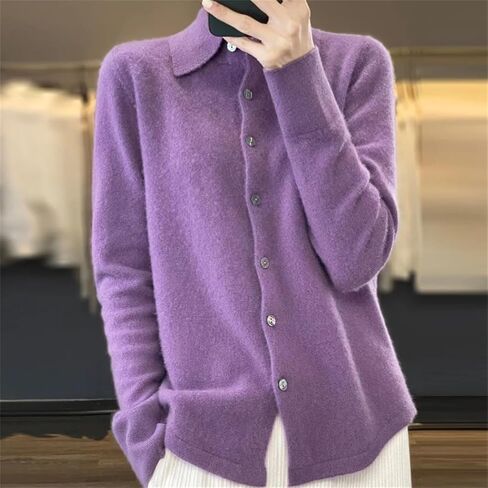 Women Winter Wool Blend Sweater Sweater Polo Coldigan Cardigan غير الرسمي ذي السترة الناعمة السفلية القاع الأعلى in Kuwait