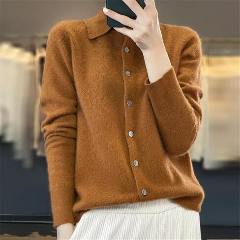 Women Winter Wool Blend Sweater Sweater Polo Coldigan Cardigan غير الرسمي ذي السترة الناعمة السفلية القاع الأعلى in Kuwait