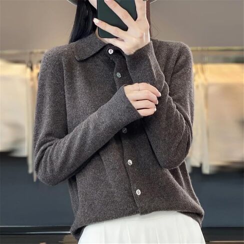 Women Winter Wool Blend Sweater Sweater Polo Coldigan Cardigan غير الرسمي ذي السترة الناعمة السفلية القاع الأعلى in Kuwait
