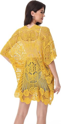 Anna-Kaci Crochet Lace Cardigan Kimono Top with Boho Floral Patterns for Beach, Vacation, or Casual Layering in Saudi Arabia