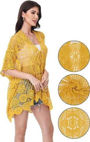 Anna-Kaci Crochet Lace Cardigan Kimono Top with Boho Floral Patterns for Beach, Vacation, or Casual Layering in Saudi Arabia