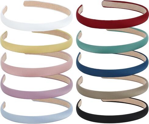 Wecoe Multicolored Narrow Satin Headbands, 10pcs Non Slip Fashion Hair Bands for Women & Girls' Hair - Holiday & DIY Costume Accessories in Kuwait