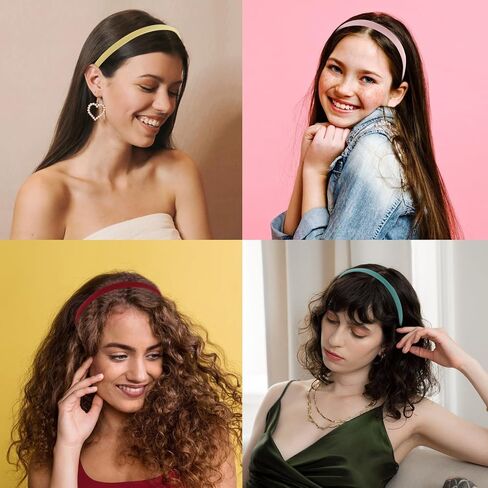 Wecoe Multicolored Narrow Satin Headbands, 10pcs Non Slip Fashion Hair Bands for Women & Girls' Hair - Holiday & DIY Costume Accessories in Kuwait