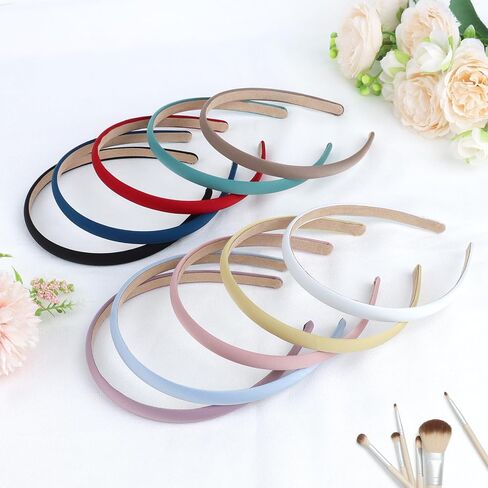 Wecoe Multicolored Narrow Satin Headbands, 10pcs Non Slip Fashion Hair Bands for Women & Girls' Hair - Holiday & DIY Costume Accessories in Kuwait