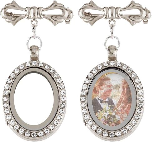 SUPERFINDINGS 2Pcs Wedding Bouquet Photo Charm Bouquet Photo Locket Charms Brass Bridal Brooches Bow Tie Wedding Memorial Brooches Pins Oval Frame Pin Brooch for Bridal Decorations in Saudi Arabia