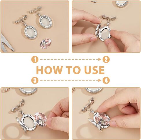 SUPERFINDINGS 2Pcs Wedding Bouquet Photo Charm Bouquet Photo Locket Charms Brass Bridal Brooches Bow Tie Wedding Memorial Brooches Pins Oval Frame Pin Brooch for Bridal Decorations in Saudi Arabia