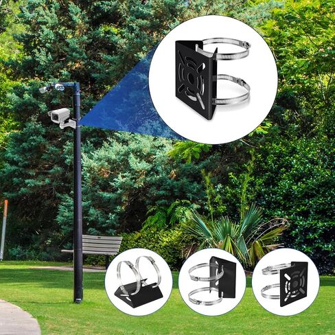 3 Pcs Universal Vertical Pole Mount for Security Camera Wall Mounting Bracket with 6 Loops Solid Metal Pole Mounting Bracket for CCTV Camera Indoor Outdoor Solar Panel LED Wall/Stage Light in Kuwait