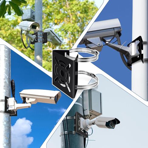 3 Pcs Universal Vertical Pole Mount for Security Camera Wall Mounting Bracket with 6 Loops Solid Metal Pole Mounting Bracket for CCTV Camera Indoor Outdoor Solar Panel LED Wall/Stage Light in Kuwait