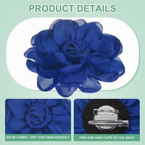 Rose Flower Brooches and Pins for Women, Lapel Pins Dainty Satin Fabric Big Camellia Hair Flowers Clips for Wedding/Parties/Clothes/Jewelry in Kuwait