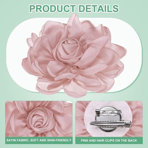 Rose Flower Brooches and Pins for Women, Lapel Pins Dainty Satin Fabric Big Camellia Hair Flowers Clips for Wedding/Parties/Clothes/Jewelry in Kuwait