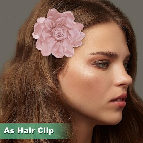 Rose Flower Brooches and Pins for Women, Lapel Pins Dainty Satin Fabric Big Camellia Hair Flowers Clips for Wedding/Parties/Clothes/Jewelry in Kuwait