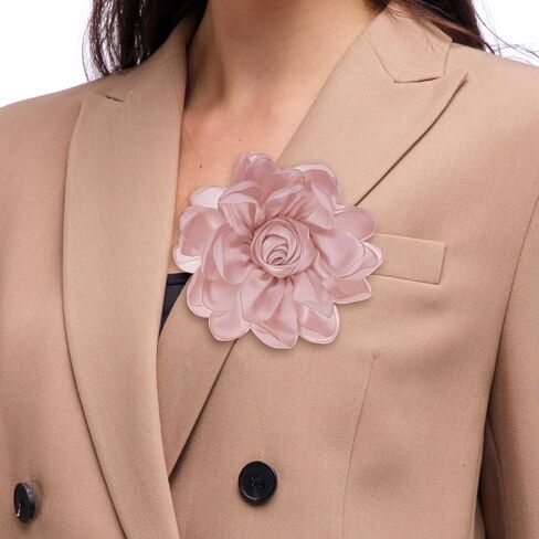 Rose Flower Brooches and Pins for Women, Lapel Pins Dainty Satin Fabric Big Camellia Hair Flowers Clips for Wedding/Parties/Clothes/Jewelry in Kuwait