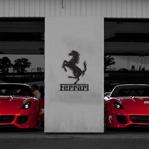 NORTH KAISER Ferrari Metal Wall Art - Car Logo Wall Decor - Automotive Sculpture for Garage, Man Cave, Bedroom, Indoor, Outdoor - Gift for Car Lovers (Red, 29.1'' x 18.7'' / 74 x 47.6 cm) in Saudi Arabia
