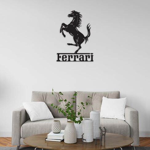 NORTH KAISER Ferrari Metal Wall Art - Car Logo Wall Decor - Automotive Sculpture for Garage, Man Cave, Bedroom, Indoor, Outdoor - Gift for Car Lovers (Red, 29.1'' x 18.7'' / 74 x 47.6 cm) in Saudi Arabia