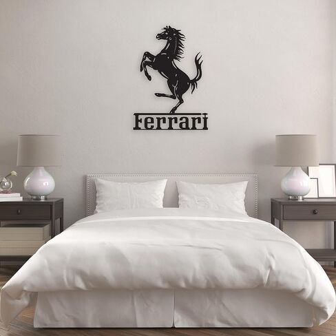 NORTH KAISER Ferrari Metal Wall Art - Car Logo Wall Decor - Automotive Sculpture for Garage, Man Cave, Bedroom, Indoor, Outdoor - Gift for Car Lovers (Red, 29.1'' x 18.7'' / 74 x 47.6 cm) in Saudi Arabia
