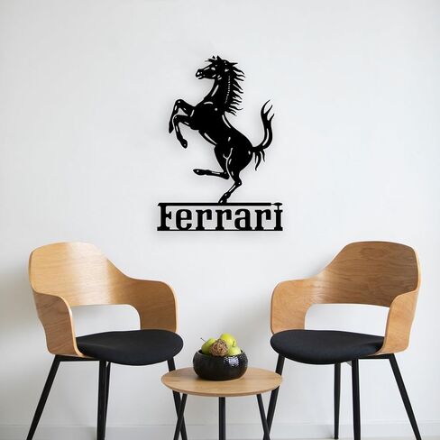 NORTH KAISER Ferrari Metal Wall Art - Car Logo Wall Decor - Automotive Sculpture for Garage, Man Cave, Bedroom, Indoor, Outdoor - Gift for Car Lovers (Red, 29.1'' x 18.7'' / 74 x 47.6 cm) in Saudi Arabia