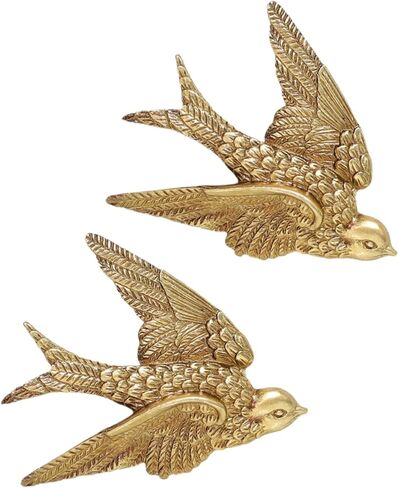 Garneck 2Pcs Vintage Brass Flying Geese Wall Art Sculptures - Gold Bird Decor for Home - Bedroom or Garden Elegant 3D Wall Hanging Ornament in Saudi Arabia
