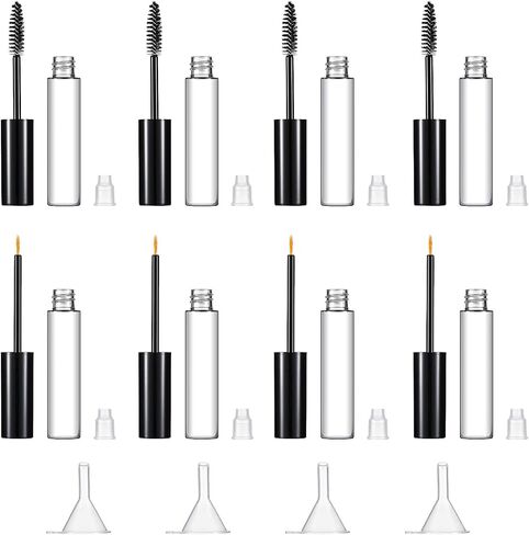 Patelai 12Pcs 10ml Empty Mascara Tubes Set Includes 4 Eyelash Serum Container Bottles, 4 Liquid Eyeliner Containers, 4 Funnels for Castor Oil DIY Mascara Empty Eyelash Serum Tube Set in Saudi Arabia