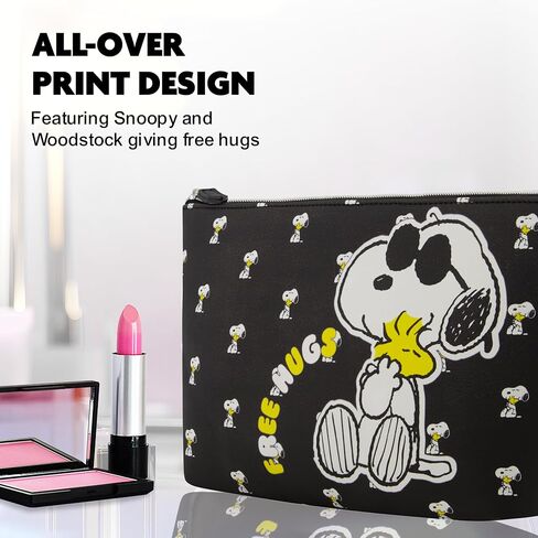 Peanuts Snoopy Women's Makeup Bag, Small Travel Cosmetic Zipper Pouch Organizer, Black in Saudi Arabia