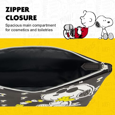 Peanuts Snoopy Women's Makeup Bag, Small Travel Cosmetic Zipper Pouch Organizer, Black in Saudi Arabia