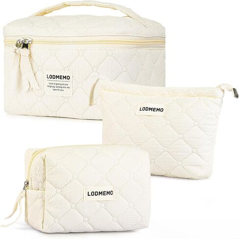 Makeup Bag 3 PCS Cosmetic Bags for Women, Large Travel Make up Bag Set Cute Cotton Toiletry Bag Organizer Pouch for Purse, Purple in Saudi Arabia