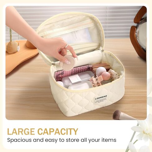Makeup Bag 3 PCS Cosmetic Bags for Women, Large Travel Make up Bag Set Cute Cotton Toiletry Bag Organizer Pouch for Purse, Purple in Saudi Arabia
