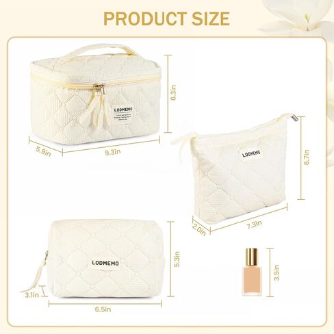 Makeup Bag 3 PCS Cosmetic Bags for Women, Large Travel Make up Bag Set Cute Cotton Toiletry Bag Organizer Pouch for Purse, Purple in Saudi Arabia