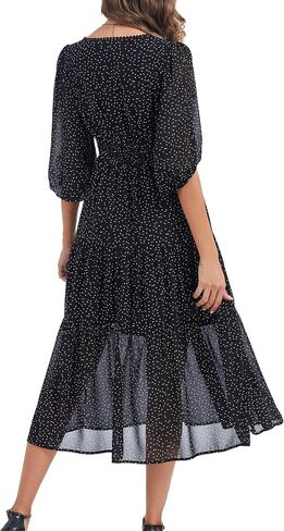 Kormei Women's V Neck 3/4 Sleeve Boho Long Flowy Dress Wedding Guest Engagement Party Casual Chiffon Dresses in Kuwait