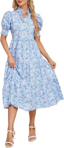 Kedera Women Summer Casual Maxi Dress Trendy 2025 Puff Short Sleeve V Neck Ruffle Tiered Flowy Boho Beach Long Dresses in Saudi Arabia