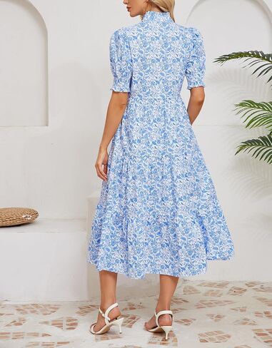 Kedera Women Summer Casual Maxi Dress Trendy 2025 Puff Short Sleeve V Neck Ruffle Tiered Flowy Boho Beach Long Dresses in Saudi Arabia