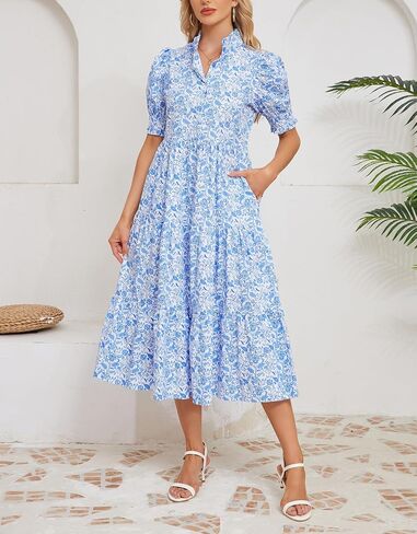 Kedera Women Summer Casual Maxi Dress Trendy 2025 Puff Short Sleeve V Neck Ruffle Tiered Flowy Boho Beach Long Dresses in Saudi Arabia